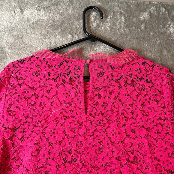 J. Crew Lace Top Tulle Ruffle Sz Medium Soft Fuchsia Pink Lace Romantic New - Picture 4 of 9